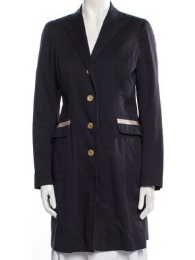 W Sz.42/8 Cotton Luciano Barbera Navy/Lilac Trench Coat Italy Lightweight Spring